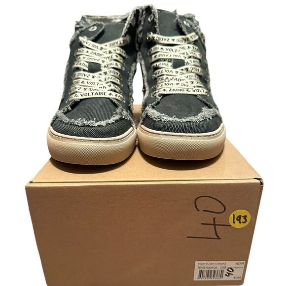 Zadig and Voltaire High Flash Canvas Boomerang Black High Top Sneakers 40 - Picture 3 of 12